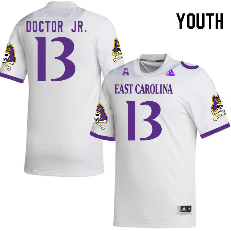 Youth #13 Eric Doctor Jr. ECU Pirates 2023 College Football Jerseys Stitched-White